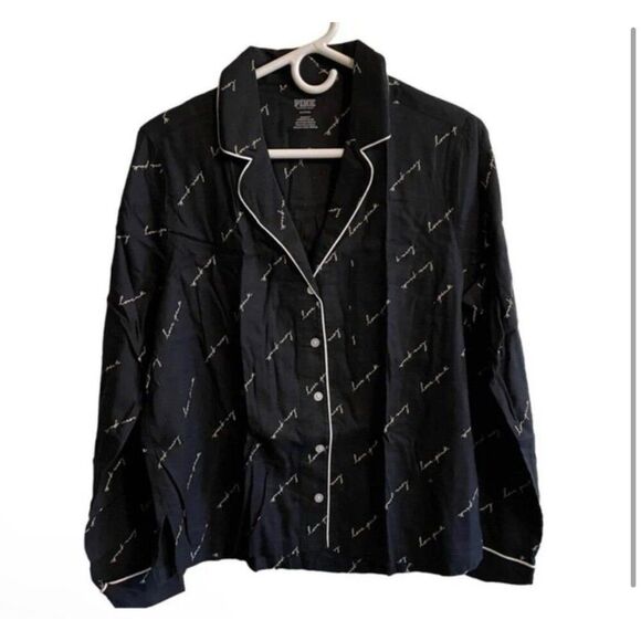 VICTORIA SECRET PINK VS FLANNEL SLEEP black SHIRT medium New - Picture 1 of 3